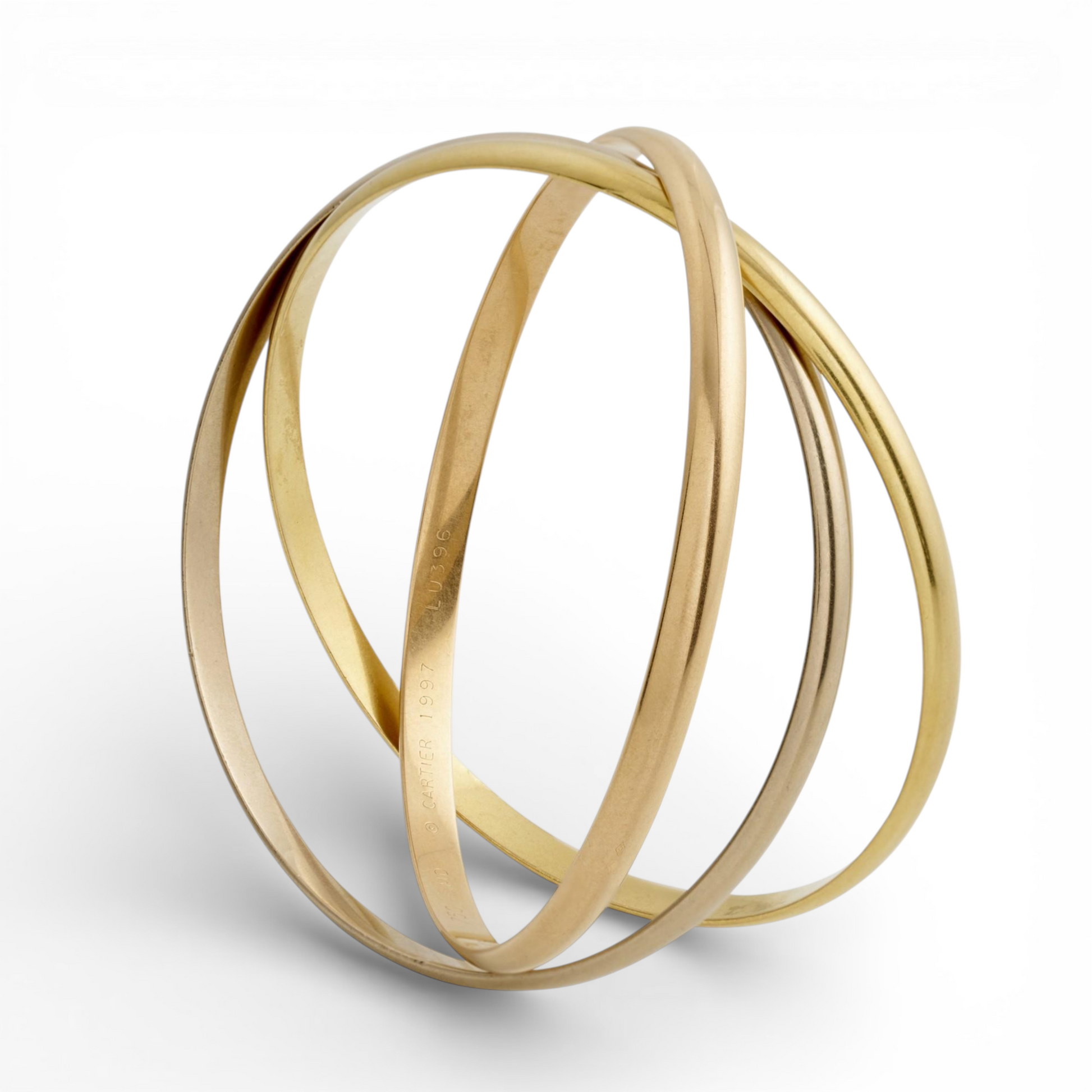 Cartier French Post-1980s 18KT Rose, White & Yellow Gold Trinity Bracelet front