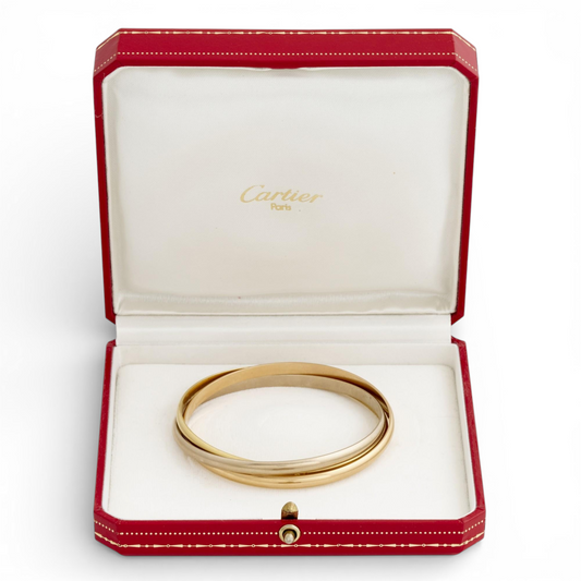 Cartier French Post-1980s 18KT Rose, White & Yellow Gold Trinity Bracelet in box