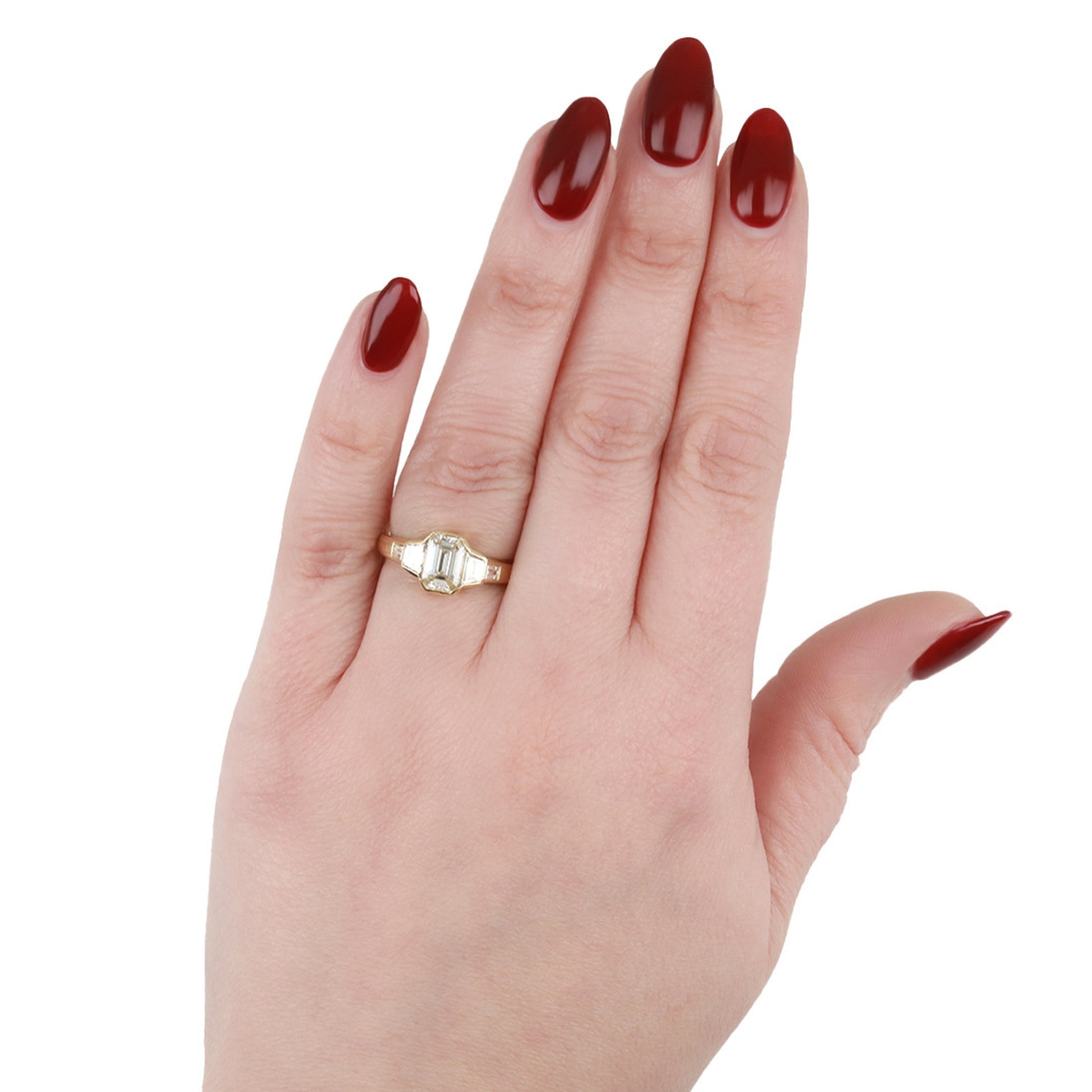 1970s 18KT Yellow Gold Diamond Ring on finger