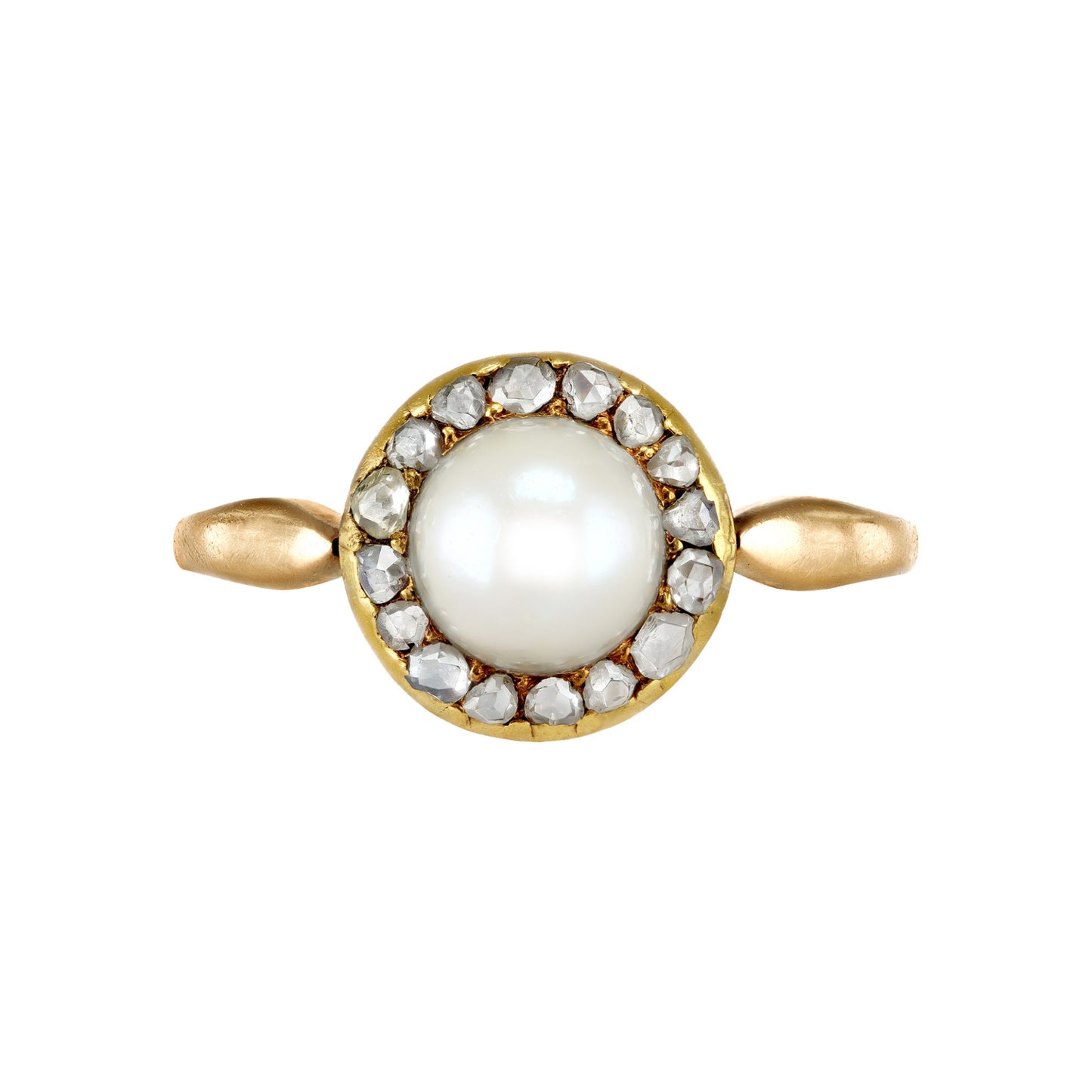 Swedish Victorian 18KT Yellow Gold Natural Pearl & Diamond Ring front