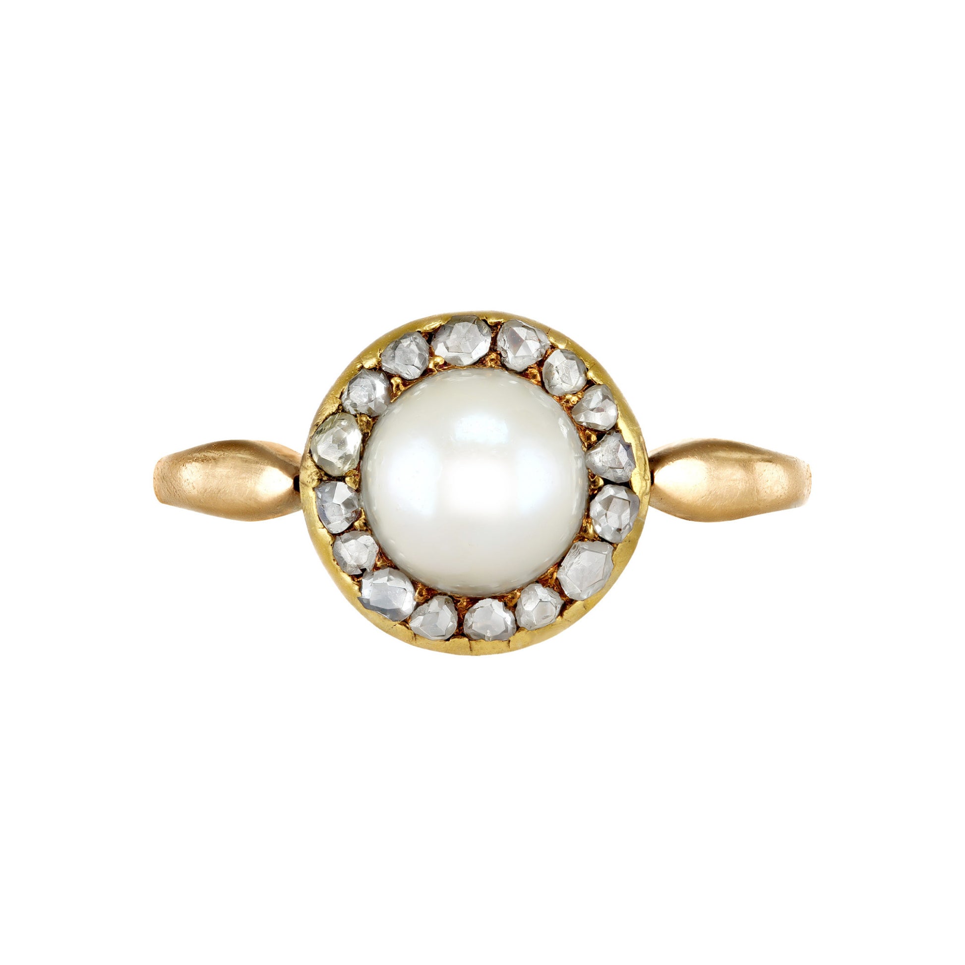 Swedish Victorian 18KT Yellow Gold Natural Pearl & Diamond Ring front
