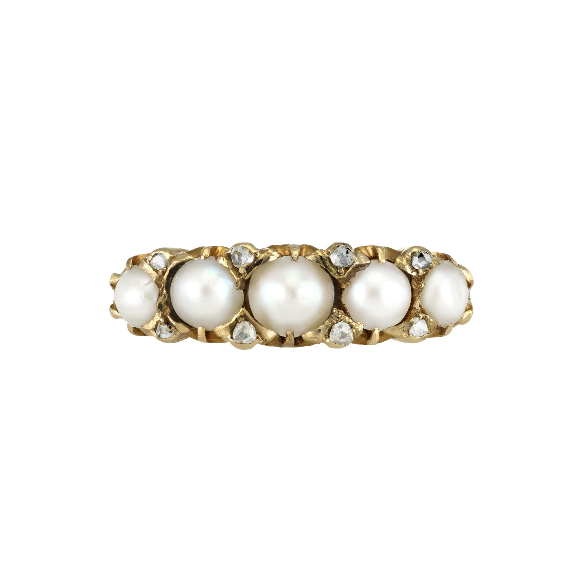 Lawrence & Lingard England Victorian 18KT Yellow Gold Natural Pearl & Diamond Ring front