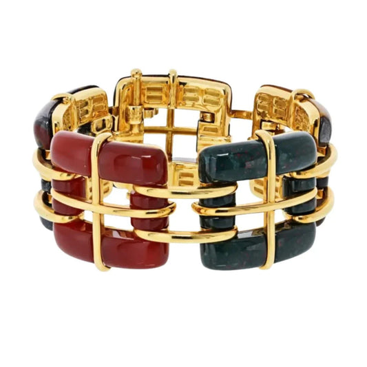 Tiffany & Co. Post-1980s 18KT Yellow Gold Tiger's Eye, Agate & Carnelian Agate Bracelet front