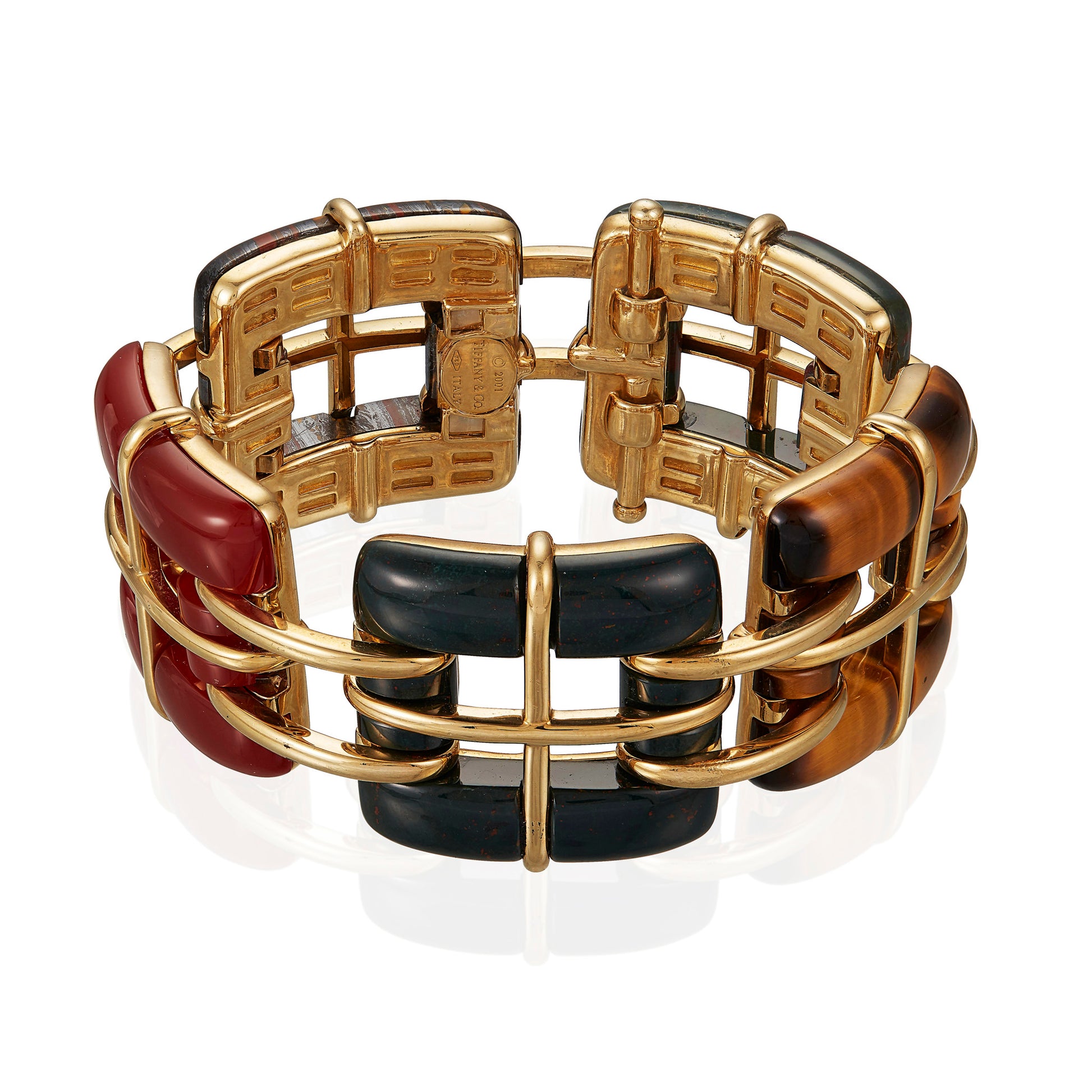 Tiffany & Co. Post-1980s 18KT Yellow Gold Tiger's Eye, Agate & Carnelian Agate Bracelet front