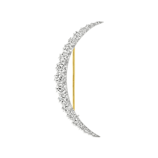 Tiffany & Co. Edwardian Platinum & 18KT Yellow Gold Diamond Crescent Brooch front