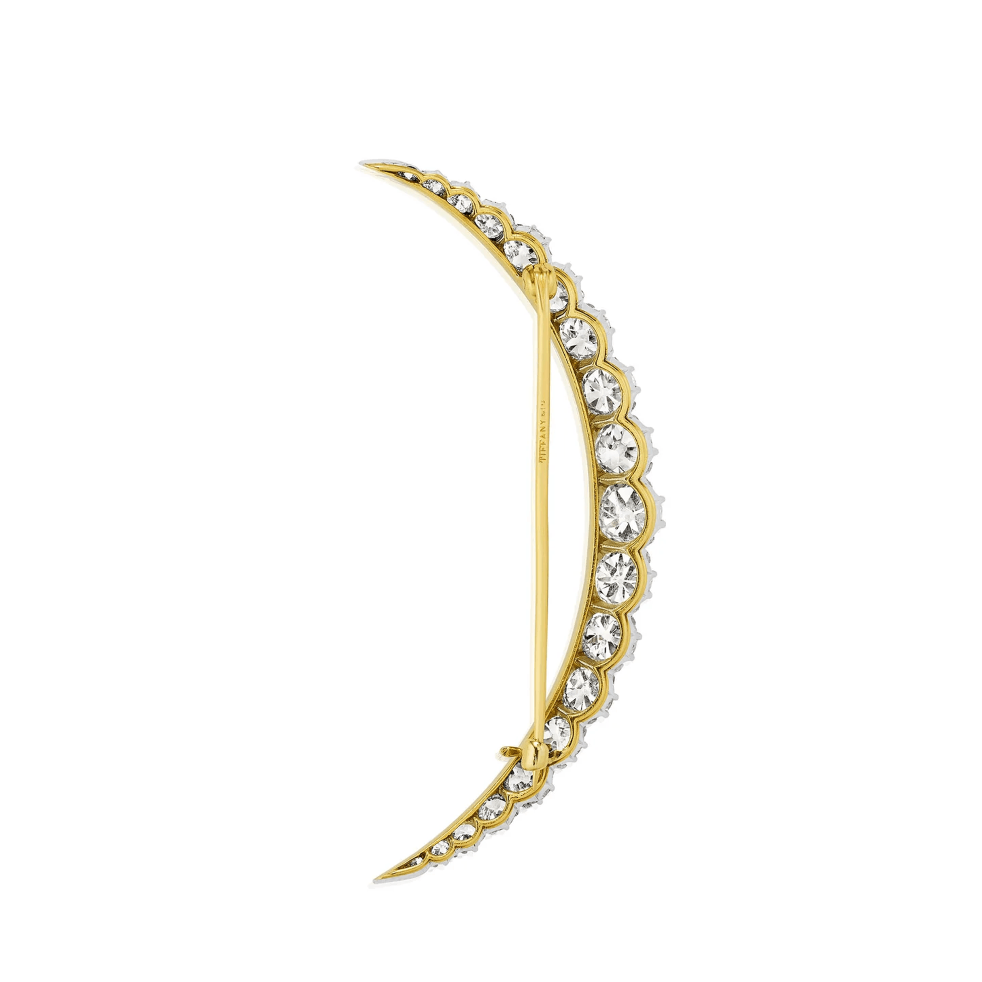 Tiffany & Co. Edwardian Platinum & 18KT Yellow Gold Diamond Crescent Brooch back