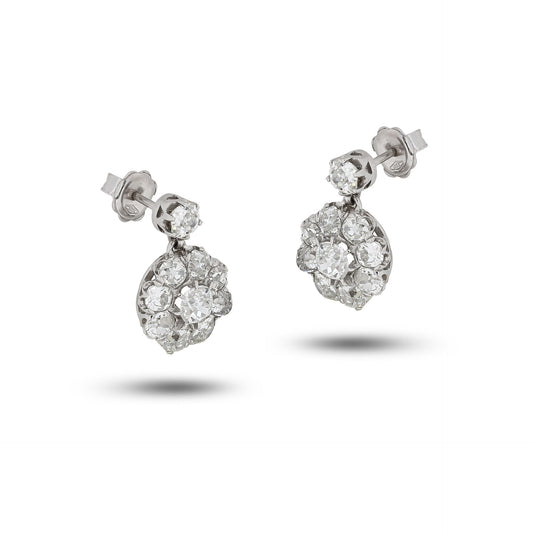 Art Deco Platinum & 18KT White Gold Diamond Earrings front