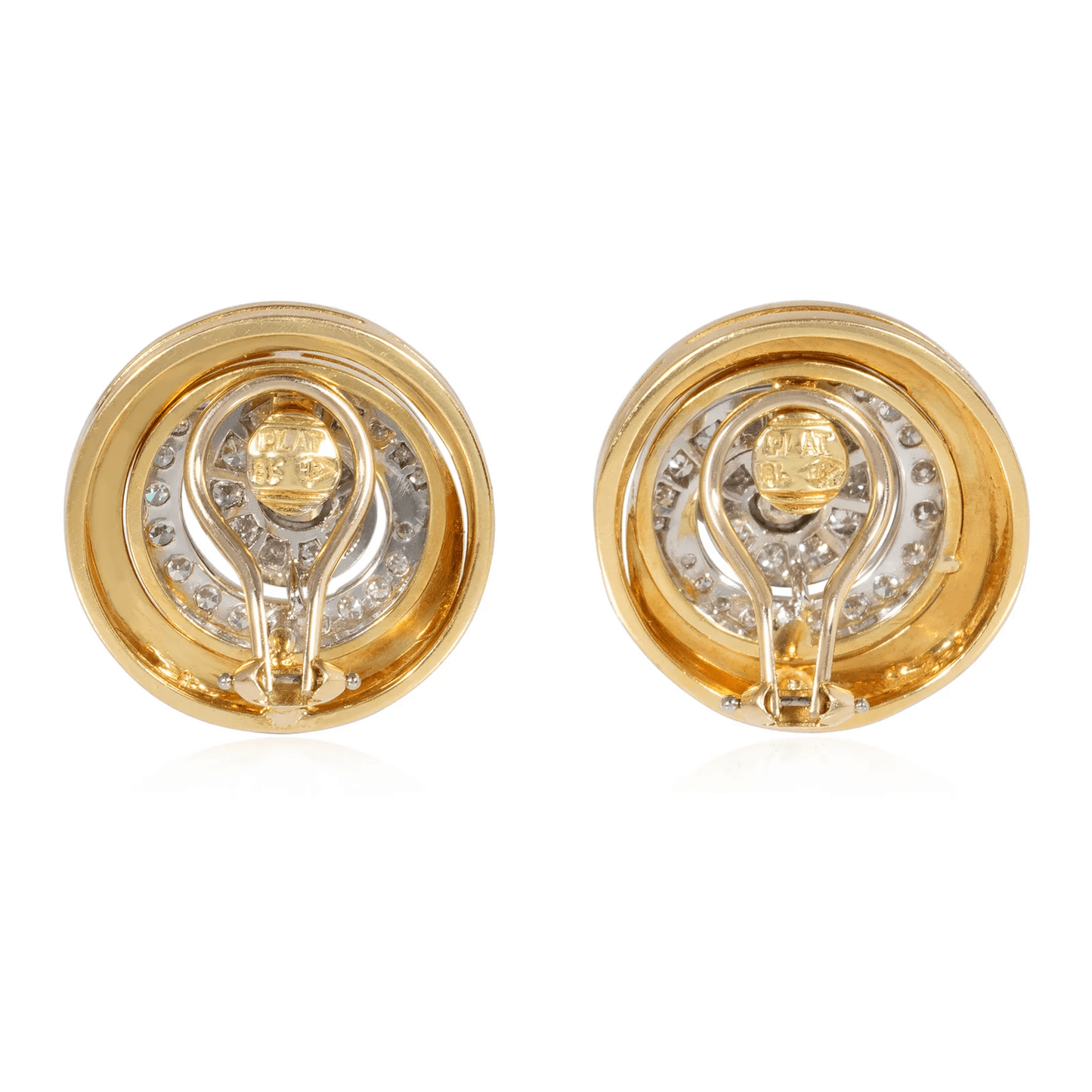 Herbert Rosenthal 1980s Platinum & 18KT Yellow Gold Diamond Earrings back