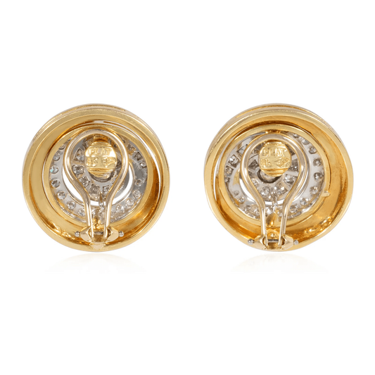 Herbert Rosenthal 1980s Platinum & 18KT Yellow Gold Diamond Earrings back
