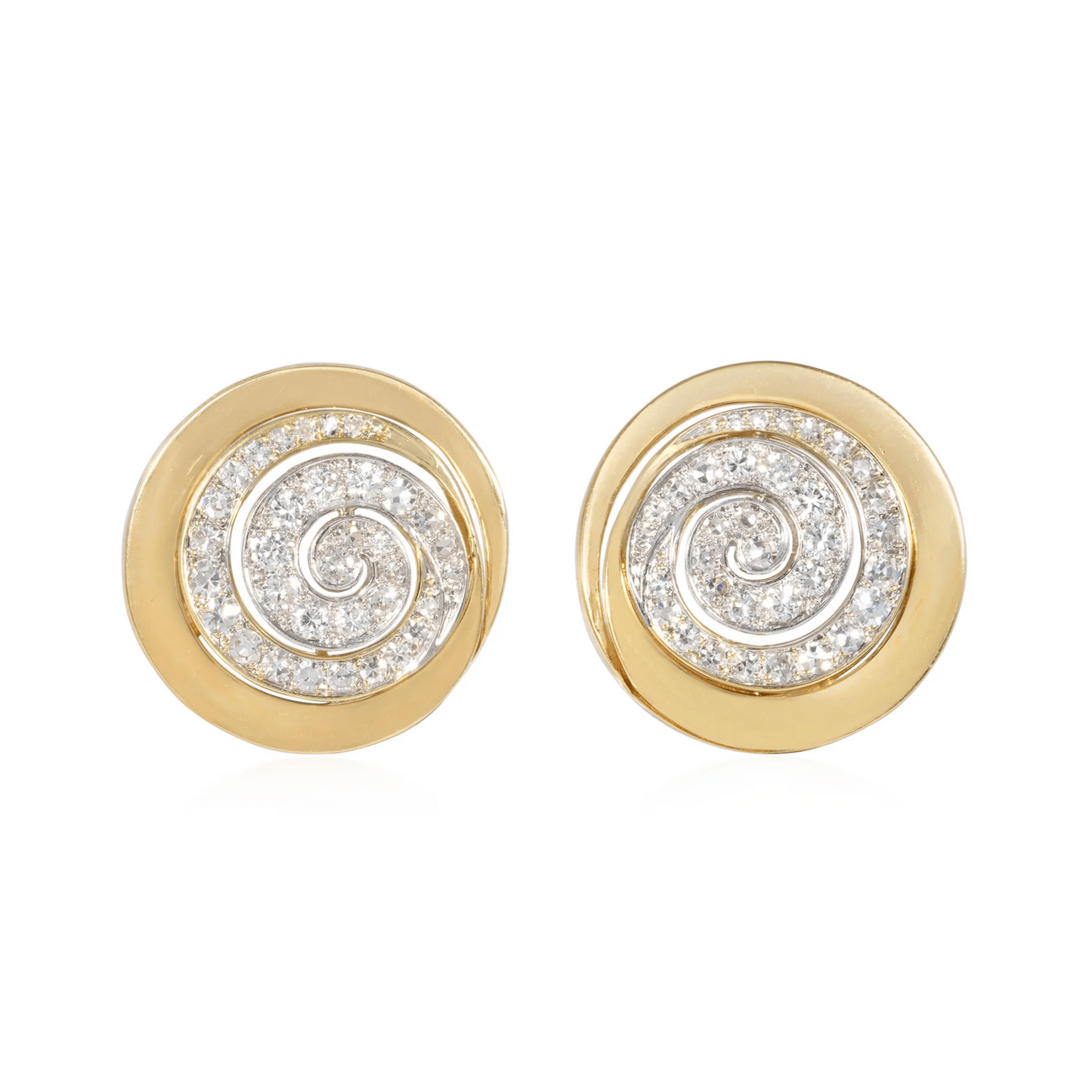 Herbert Rosenthal 1980s Platinum & 18KT Yellow Gold Diamond Earrings front