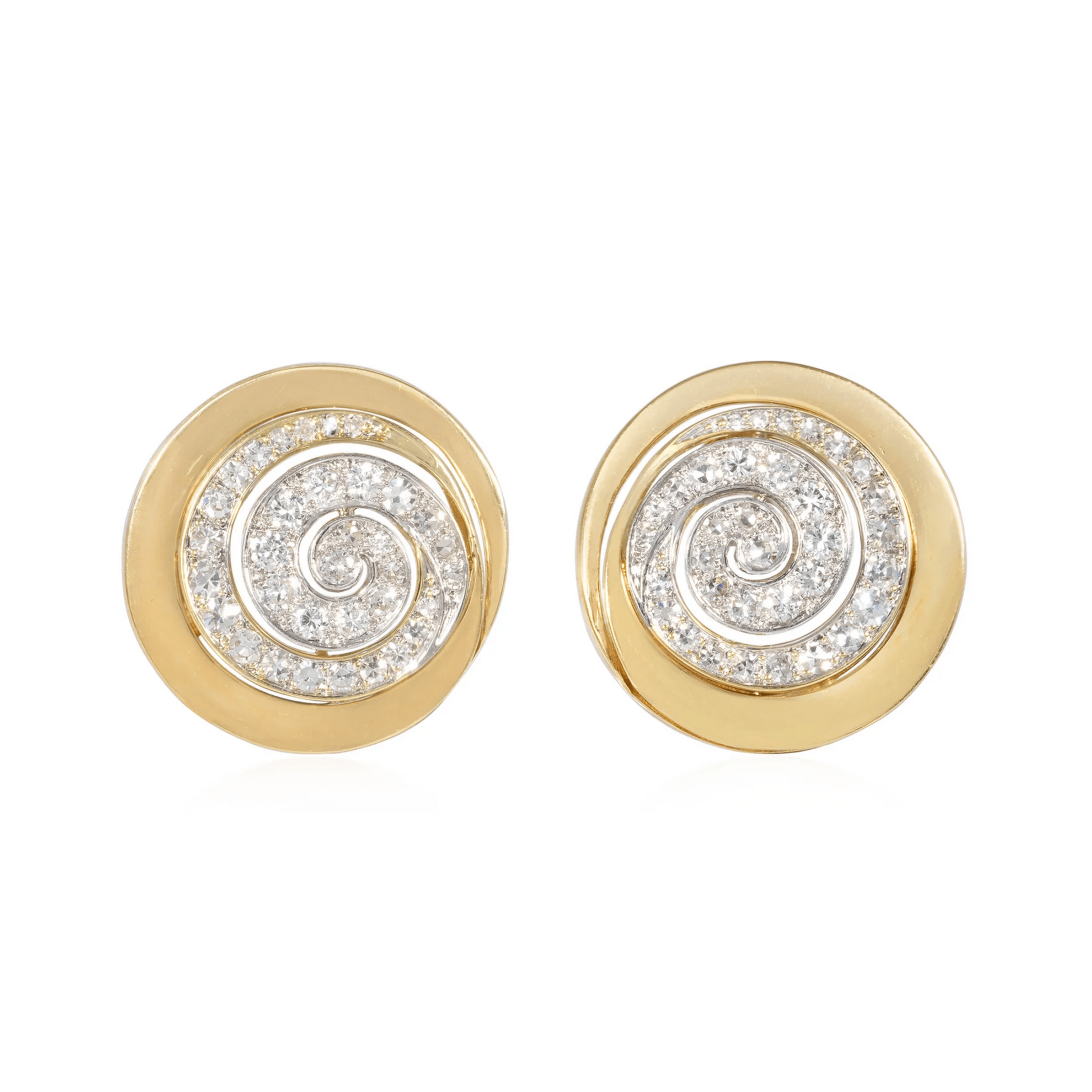 Herbert Rosenthal 1980s Platinum & 18KT Yellow Gold Diamond Earrings front