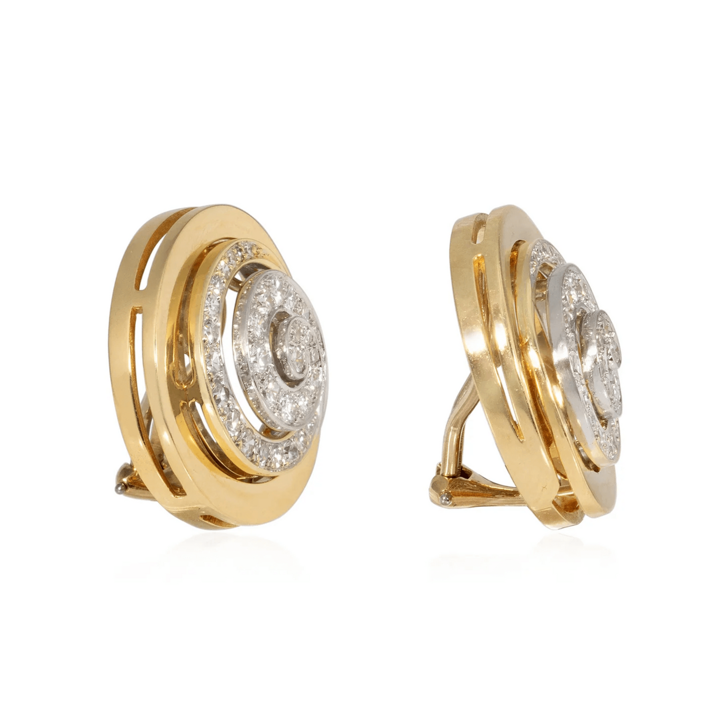 Herbert Rosenthal 1980s Platinum & 18KT Yellow Gold Diamond Earrings side