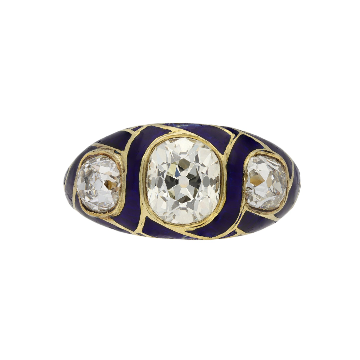 Victorian 18KT Yellow Gold Diamond & Enamel Ring front
