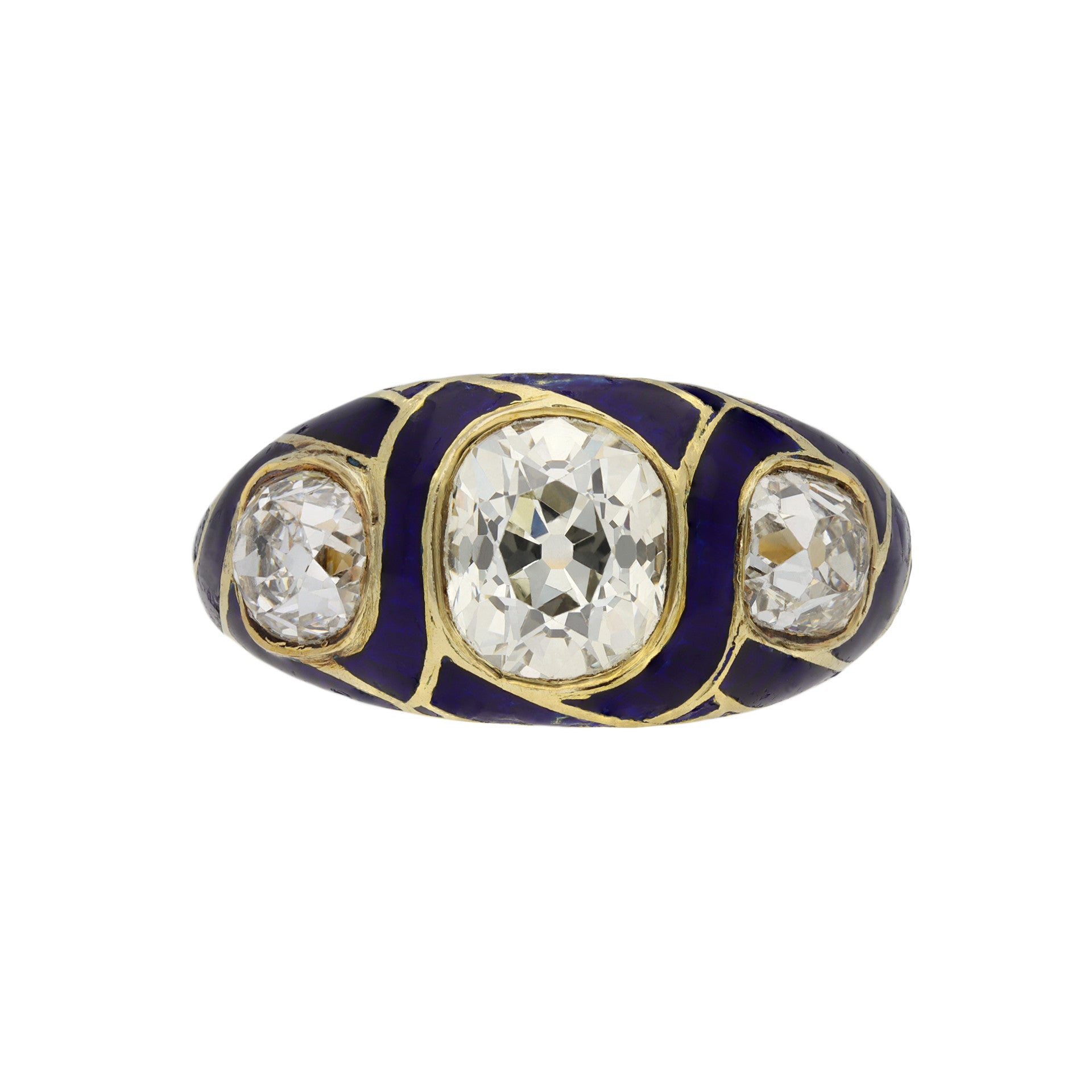 Victorian 18KT Yellow Gold Diamond & Enamel Ring front