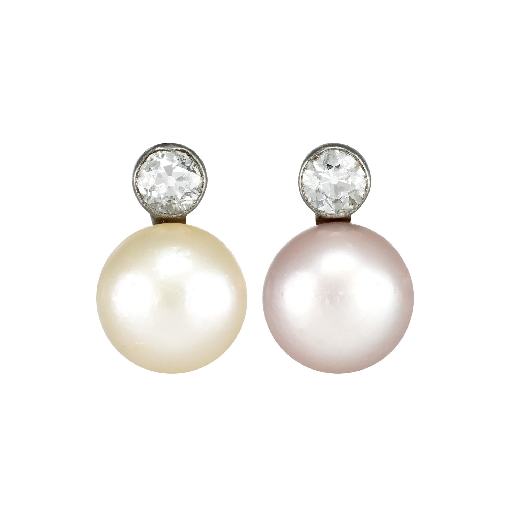 Art Deco Platinum & 18KT Yellow Gold Natural Pearl & Diamond Earrings front