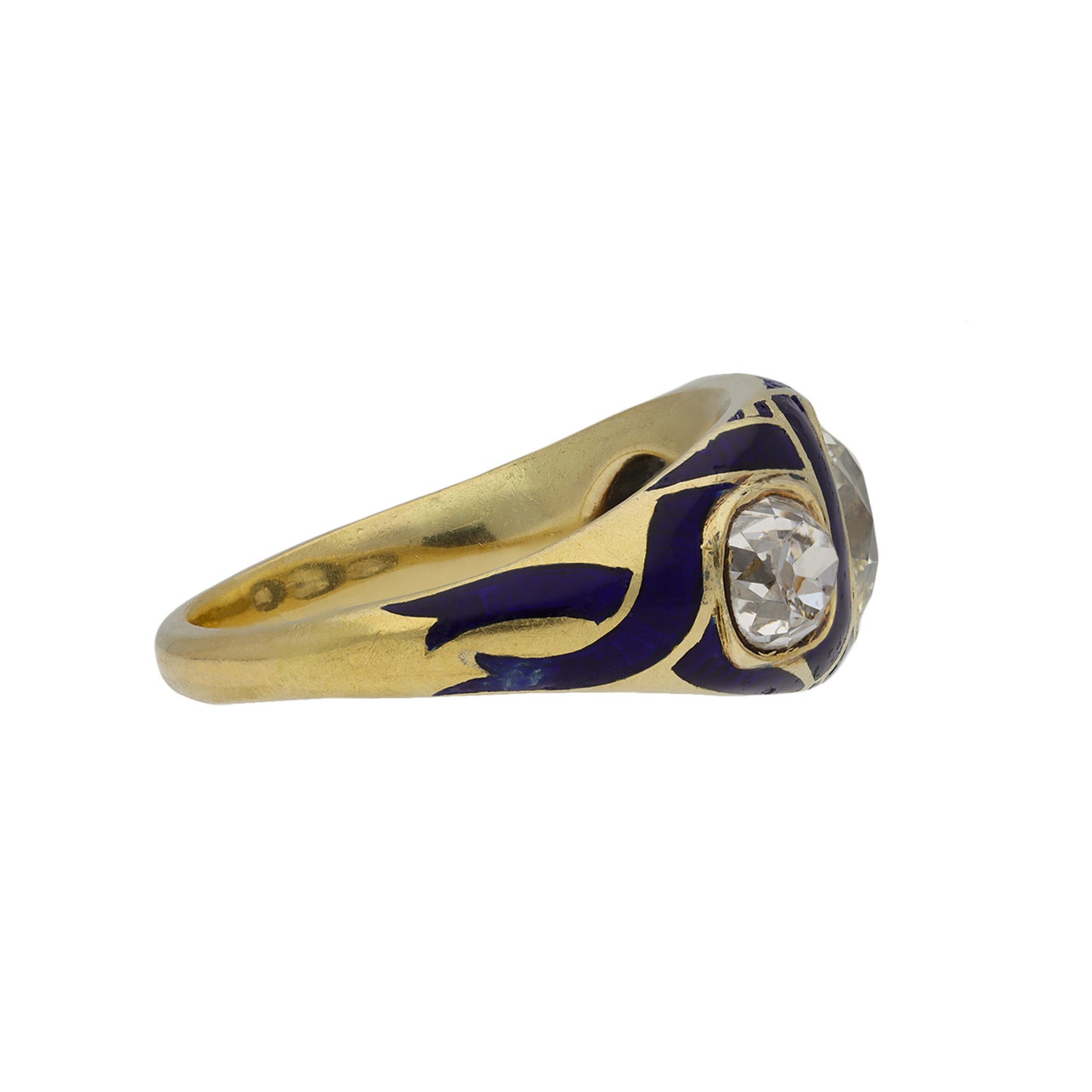 Victorian 18KT Yellow Gold Diamond & Enamel Ring side