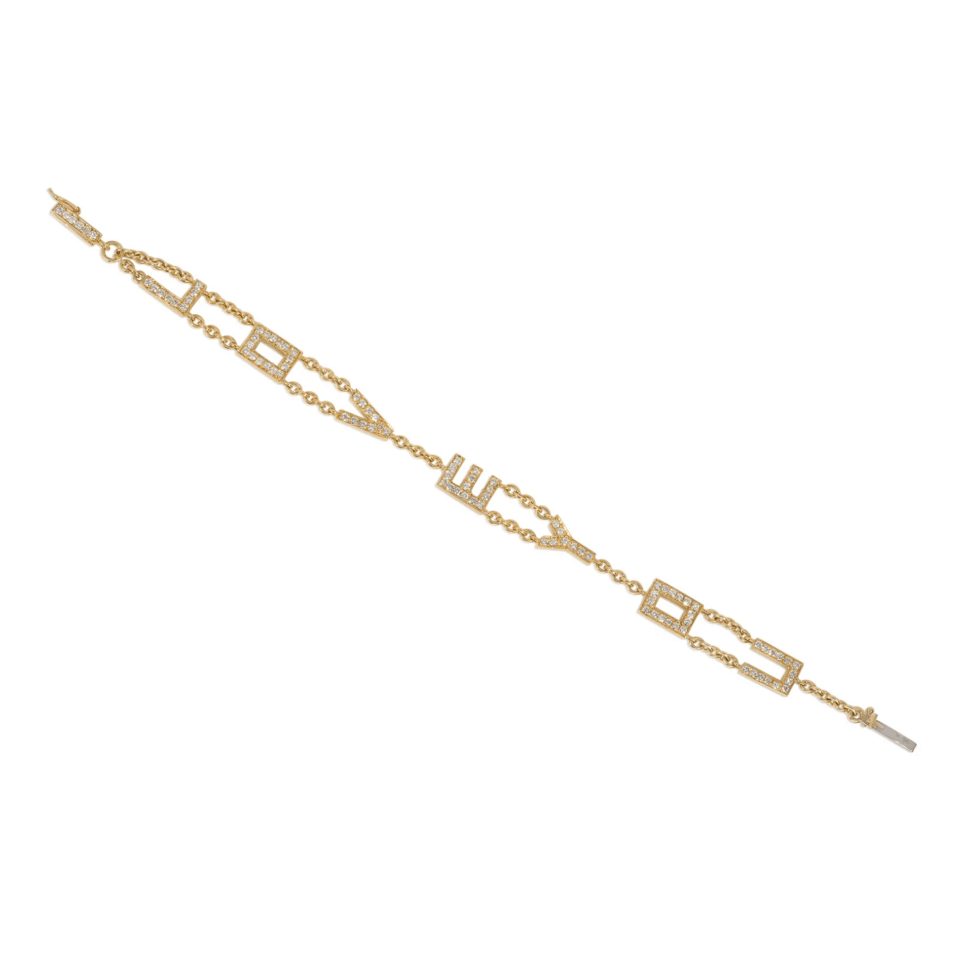 French 1960s 18KT Yellow Gold Diamond I Love You Bracelet front