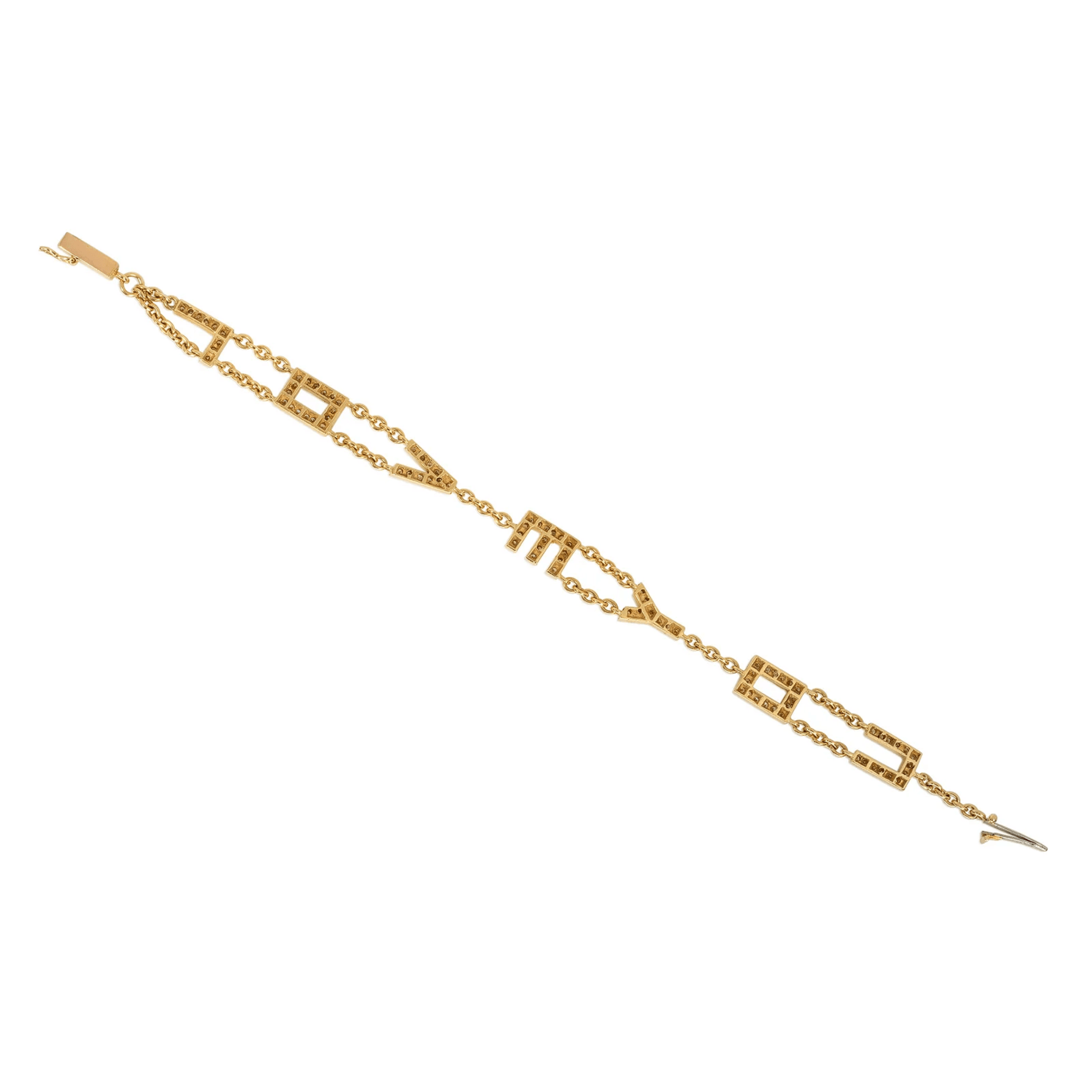 French 1960s 18KT Yellow Gold Diamond I Love You Bracelet back