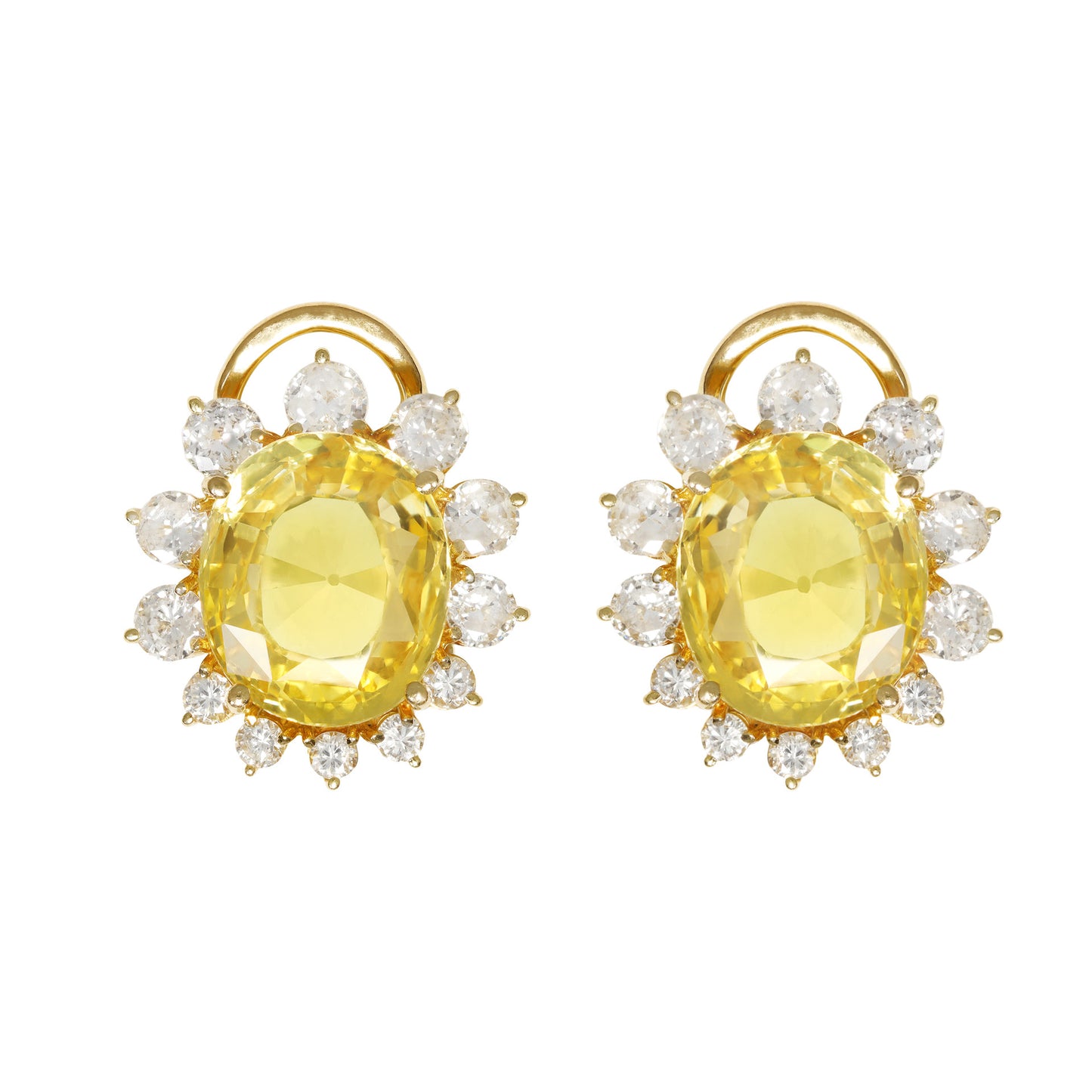 1960s 18KT Yellow Gold Sapphire & Diamond Earrings front