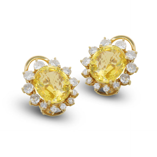 1960s 18KT Yellow Gold Sapphire & Diamond Earrings front