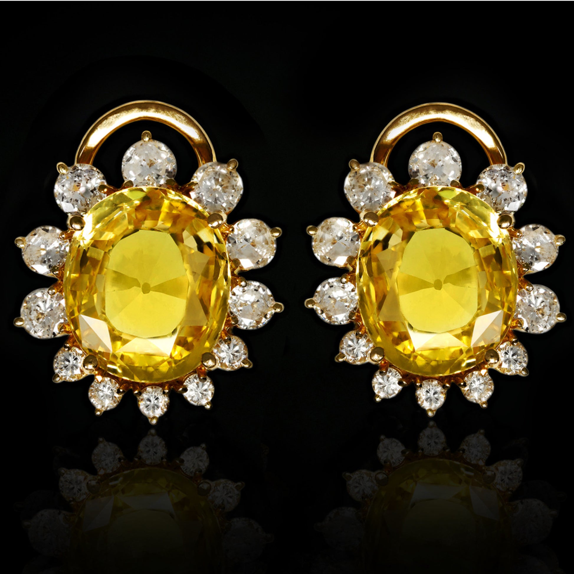 1960s 18KT Yellow Gold Sapphire & Diamond Earrings front