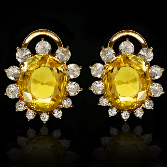 1960s 18KT Yellow Gold Sapphire & Diamond Earrings front