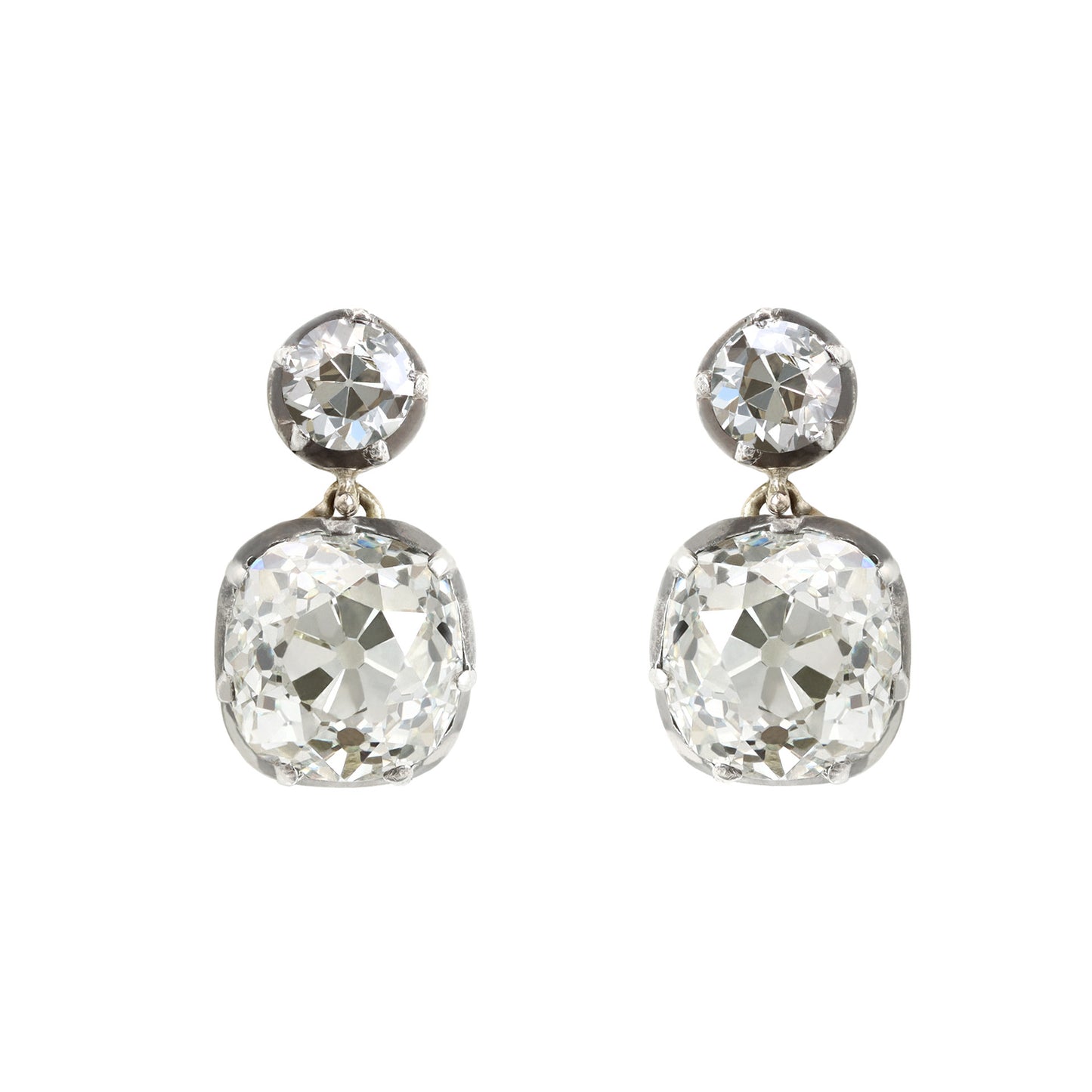 Victorian Silver & 18KT Yellow Gold Diamond Earrings front