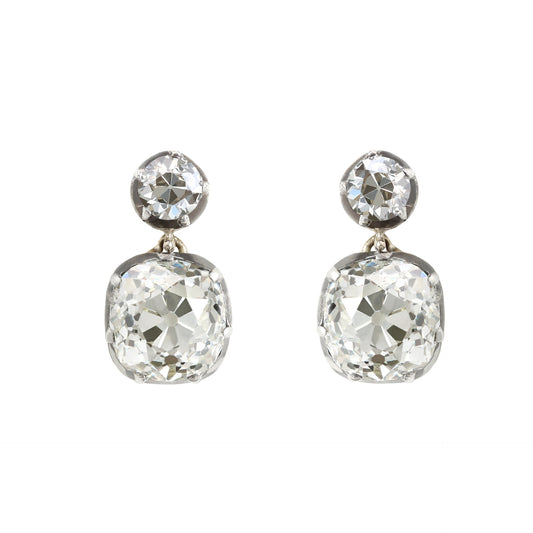 Victorian Silver & 18KT Yellow Gold Diamond Earrings front