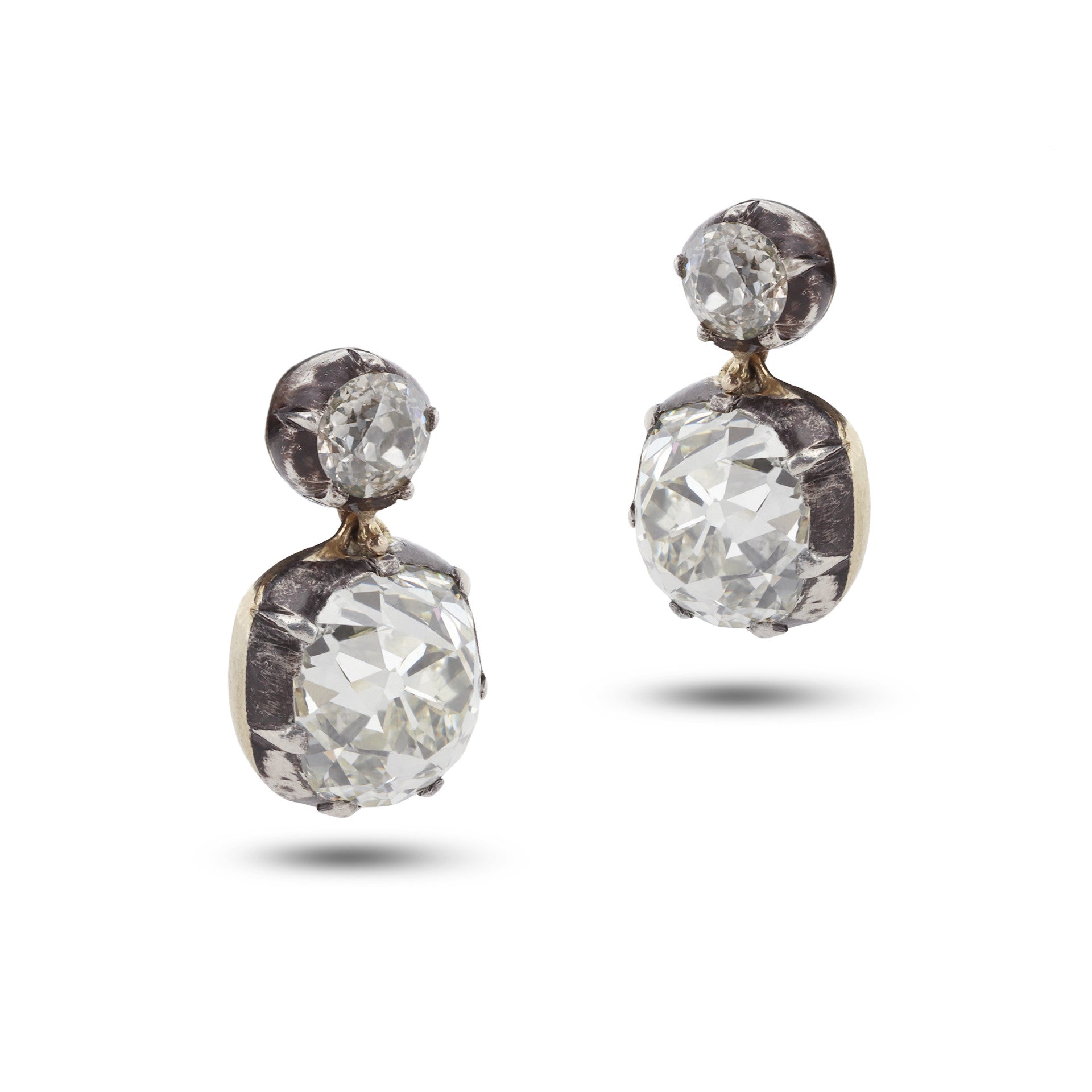 Victorian Silver & 18KT Yellow Gold Diamond Earrings front