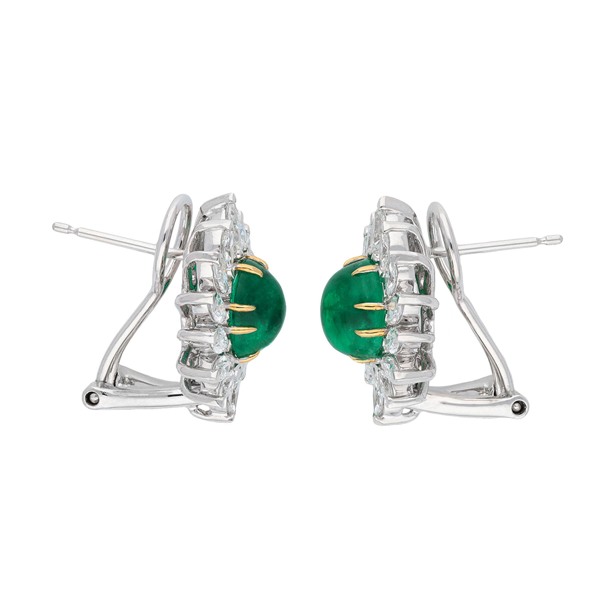 1970s Platinum & 18KT Yellow Gold Emerald & Diamond Earrings side