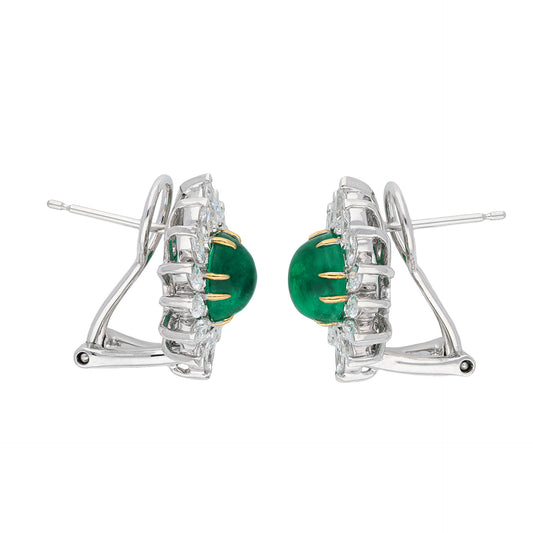 1970s Platinum & 18KT Yellow Gold Emerald & Diamond Earrings side