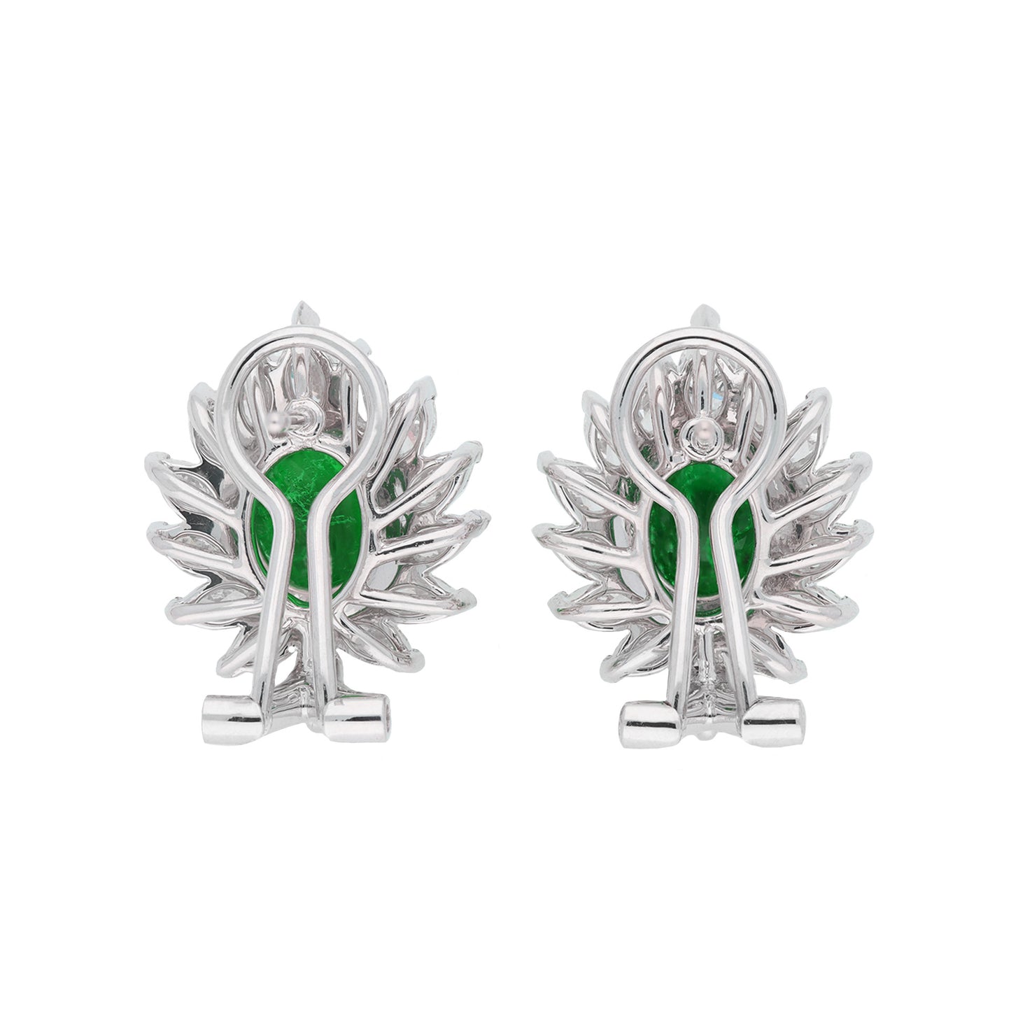 1970s Platinum & 18KT Yellow Gold Emerald & Diamond Earrings back
