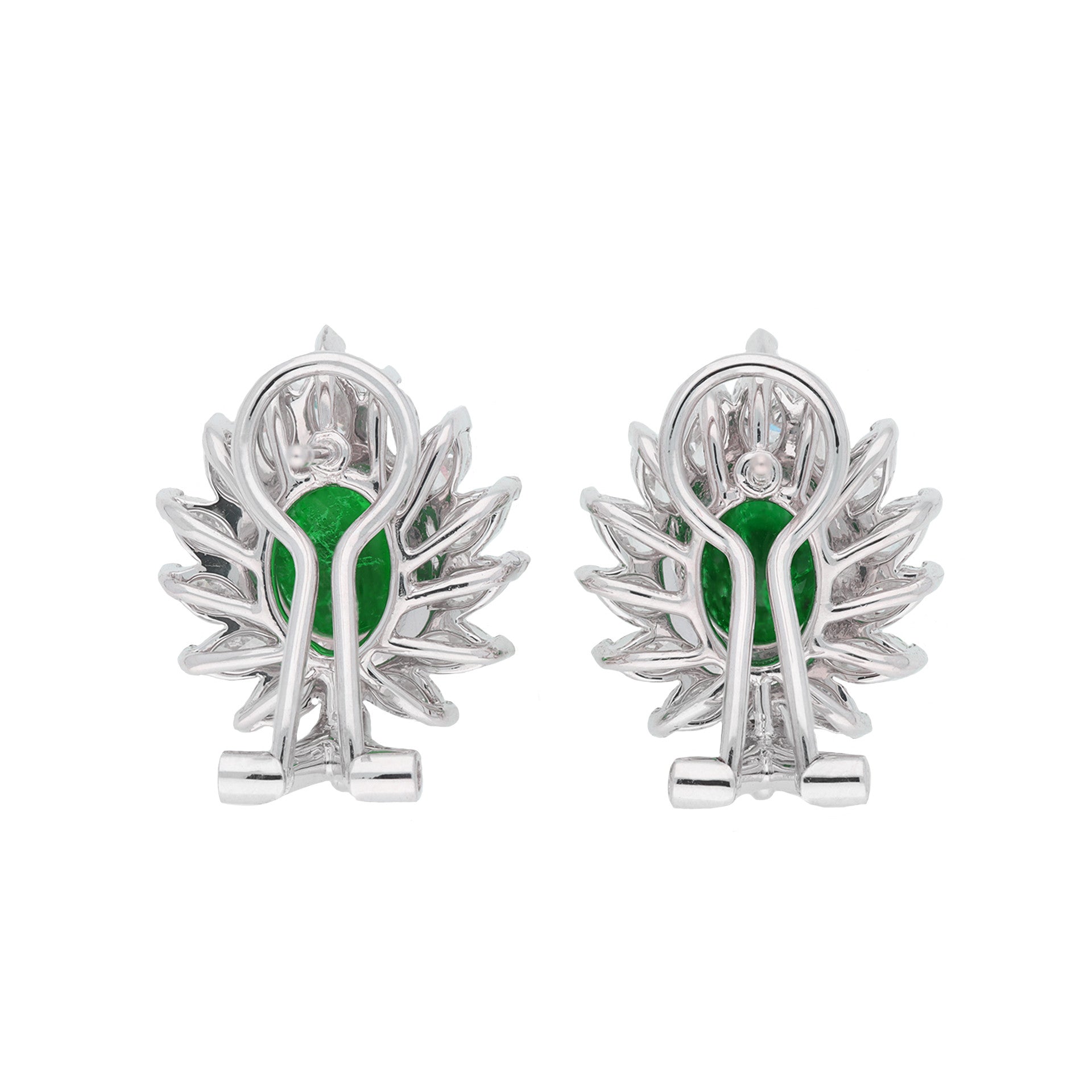 1970s Platinum & 18KT Yellow Gold Emerald & Diamond Earrings back
