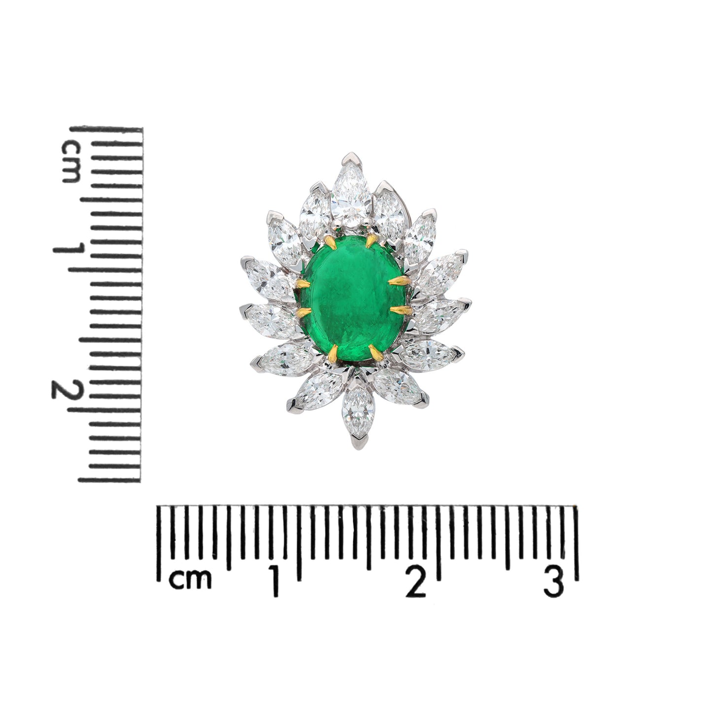 1970s Platinum & 18KT Yellow Gold Emerald & Diamond Earrings front