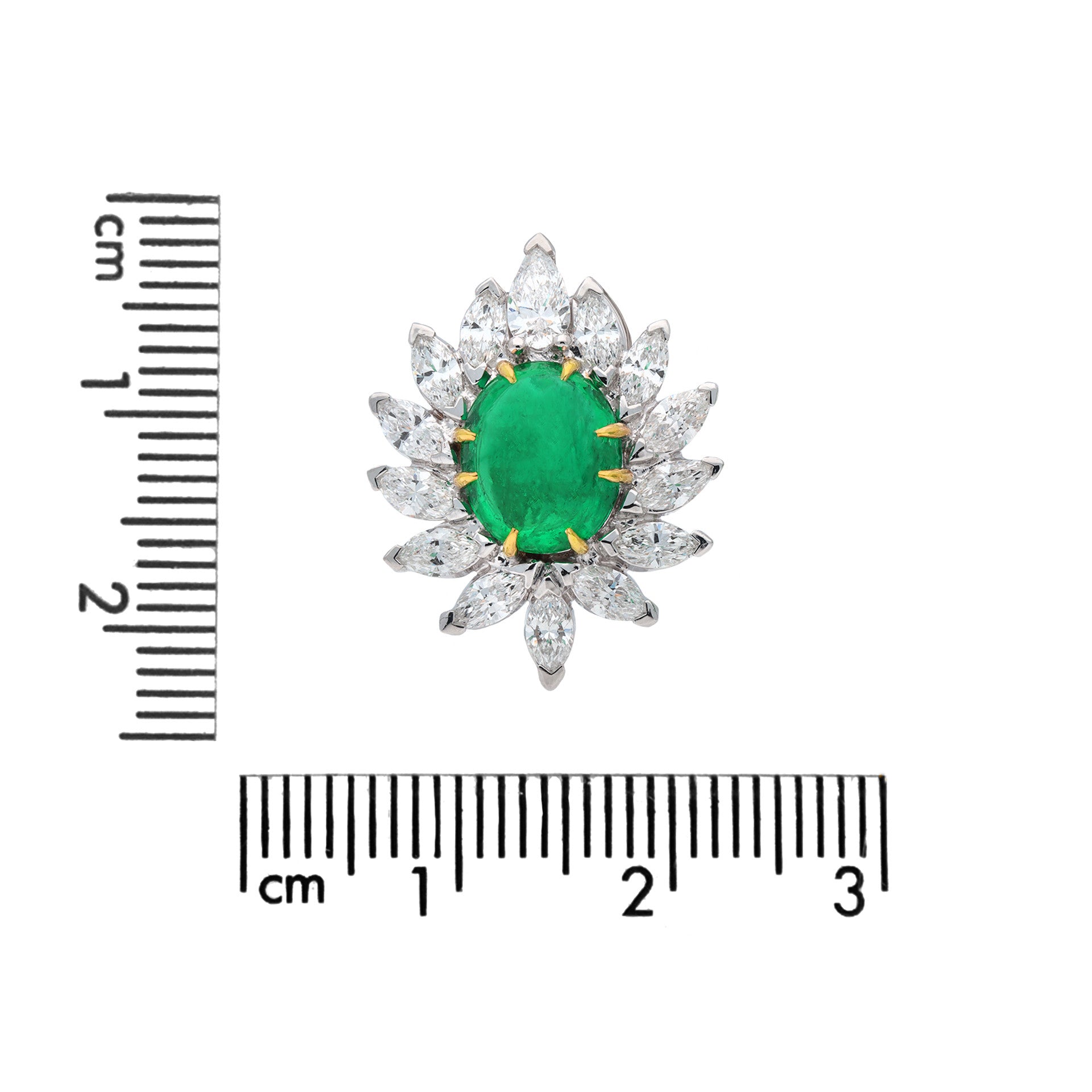1970s Platinum & 18KT Yellow Gold Emerald & Diamond Earrings front