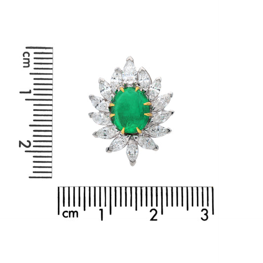 1970s Platinum & 18KT Yellow Gold Emerald & Diamond Earrings front