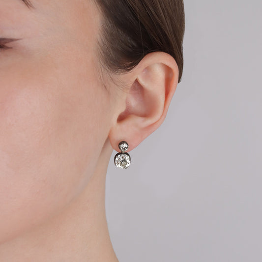 Victorian Silver & 18KT Yellow Gold Diamond Earrings on ear