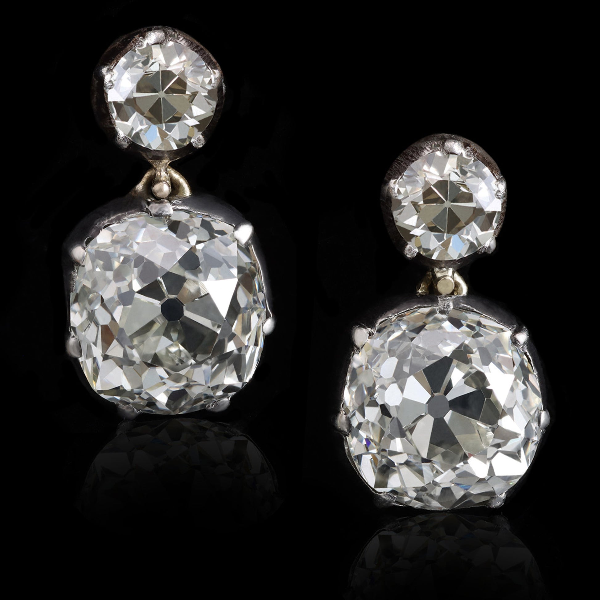 Victorian Silver & 18KT Yellow Gold Diamond Earrings front