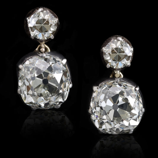 Victorian Silver & 18KT Yellow Gold Diamond Earrings front