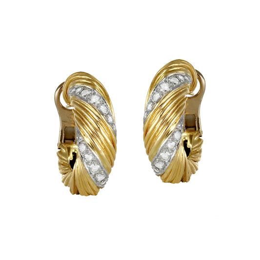 Kutchinsky London 1980s 18KT Yellow Gold Diamond Earrings front