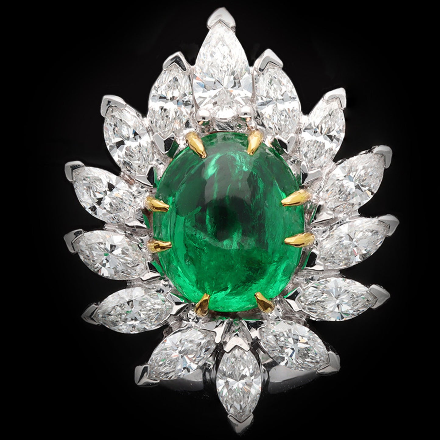 1970s Platinum & 18KT Yellow Gold Emerald & Diamond Earrings front