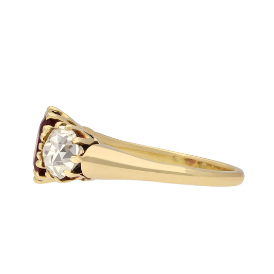 Victorian Platinum & 18KT Yellow Gold Ruby & Diamond Ring side