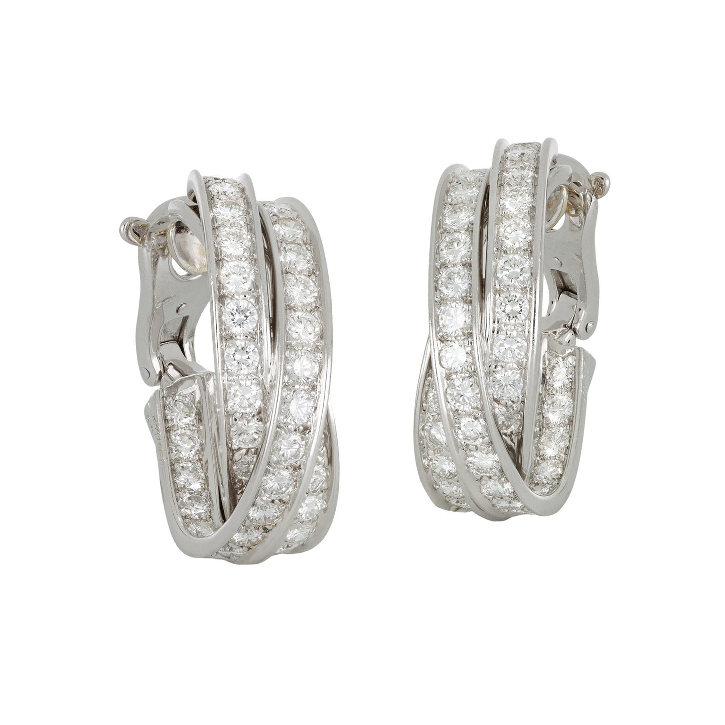 Cartier French 1970s 18KT White Gold Diamond Earrings front