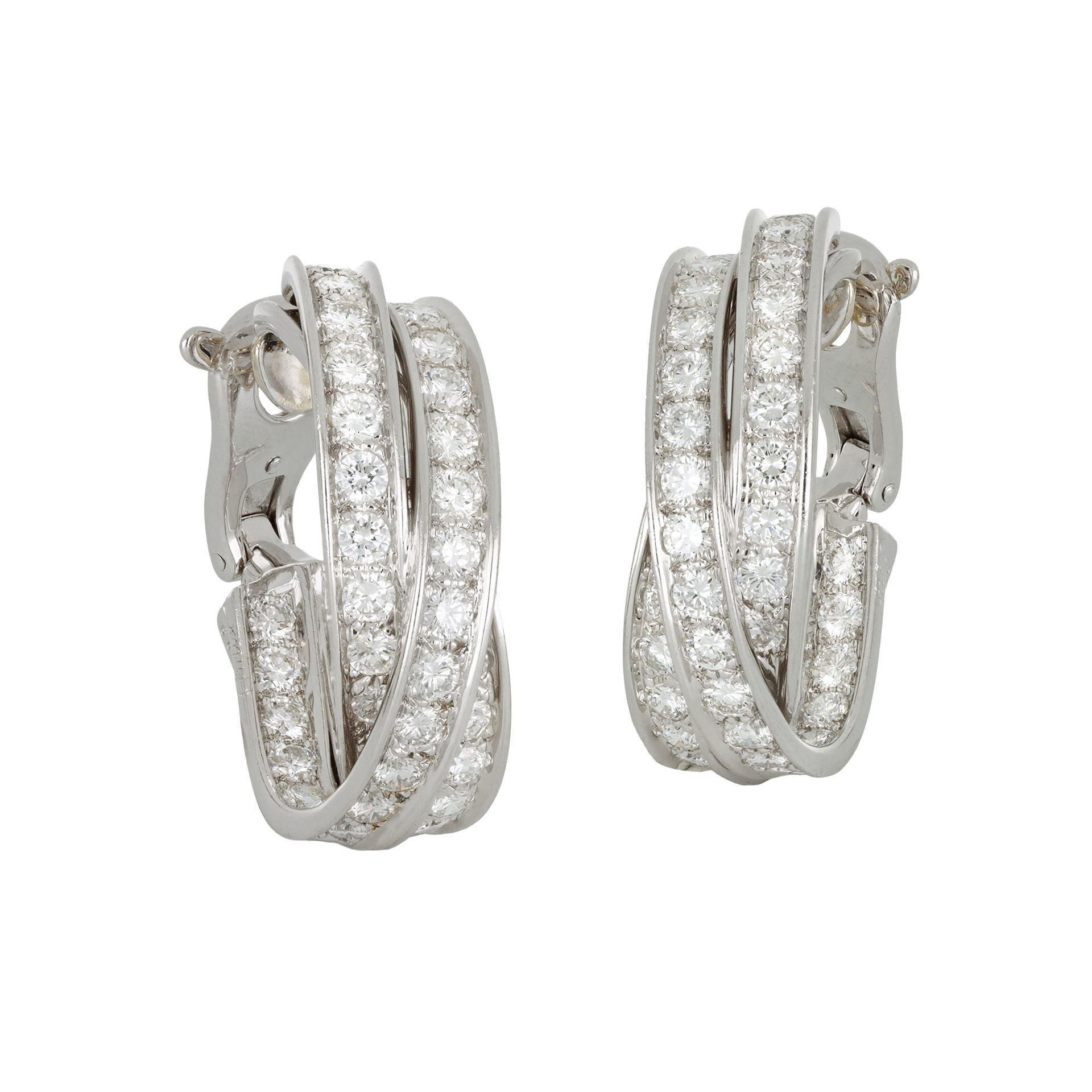 Cartier French 1970s 18KT White Gold Diamond Earrings front