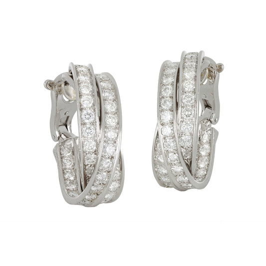 Cartier French 1970s 18KT White Gold Diamond Earrings front