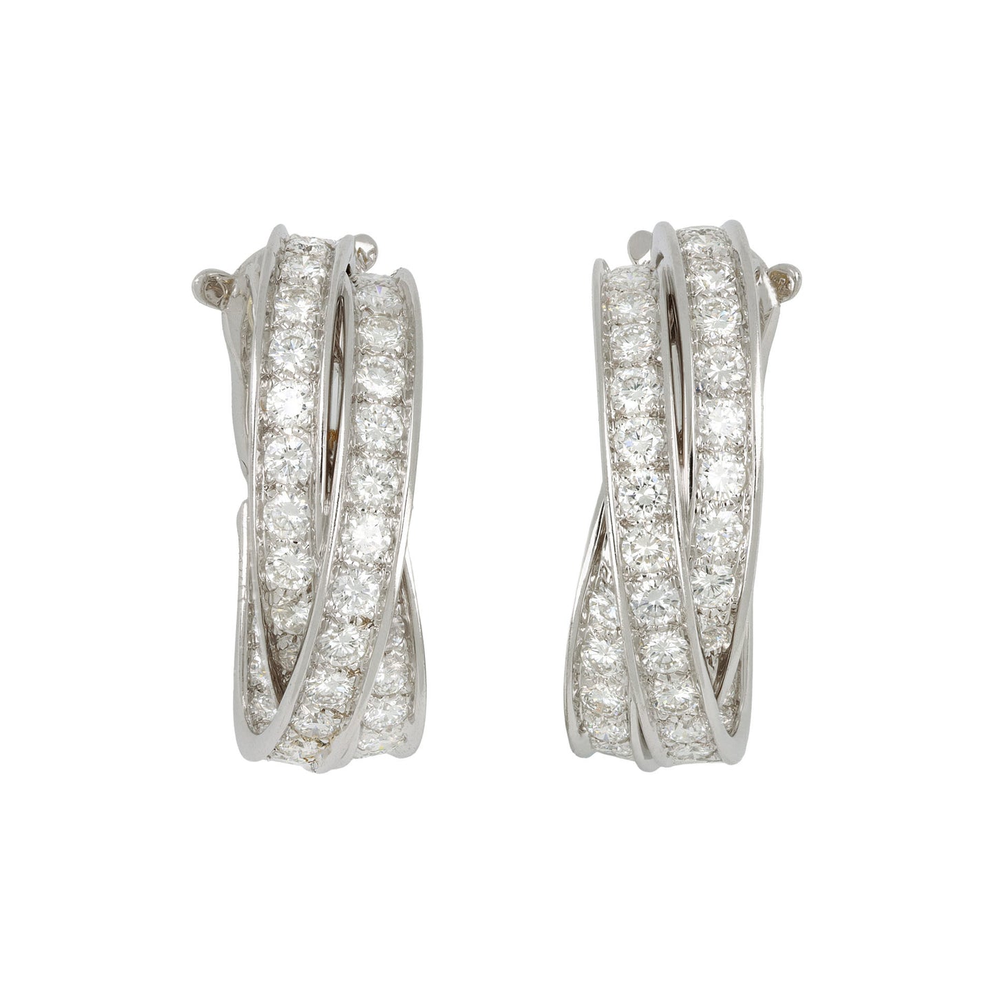 Cartier French 1970s 18KT White Gold Diamond Earrings front