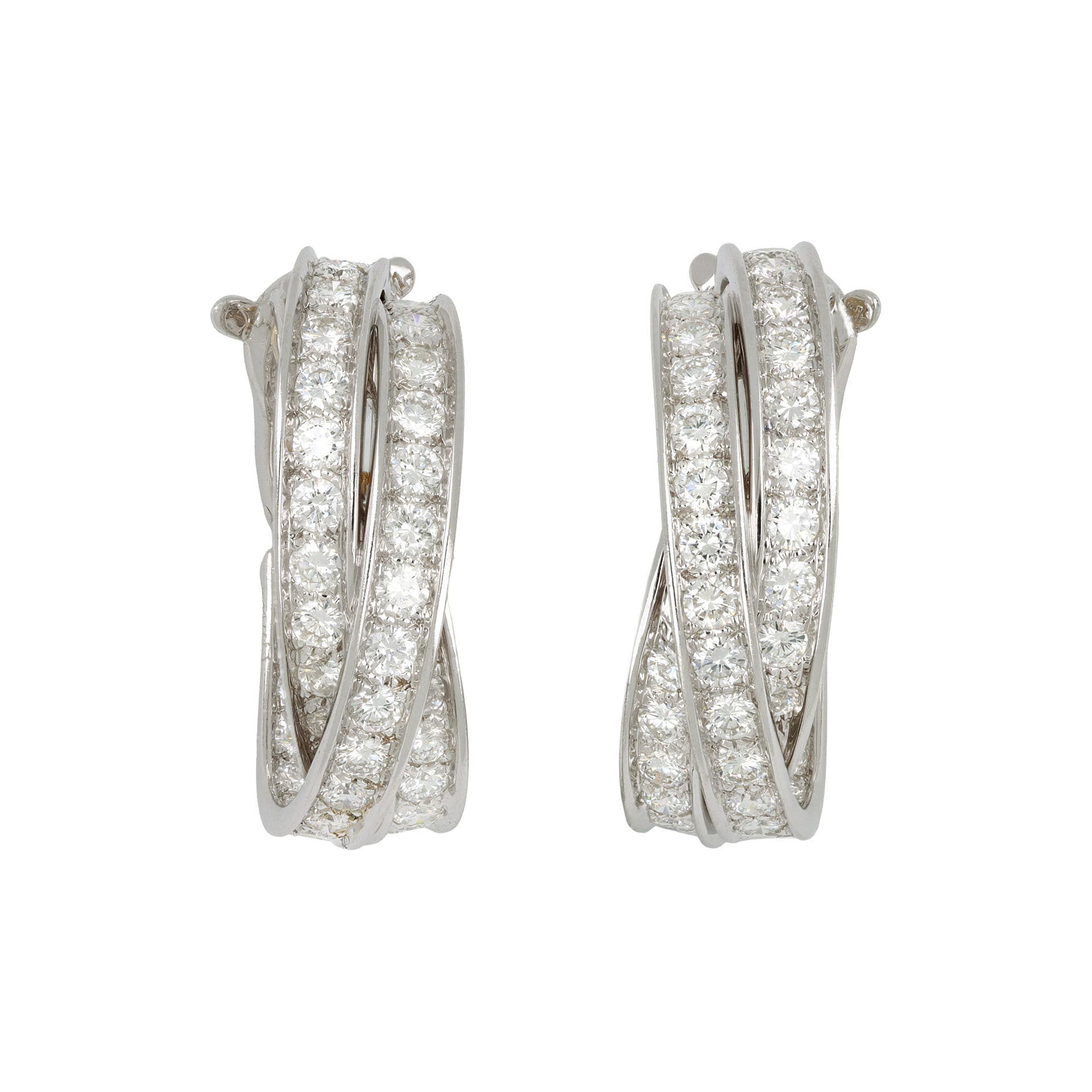 Cartier French 1970s 18KT White Gold Diamond Earrings front