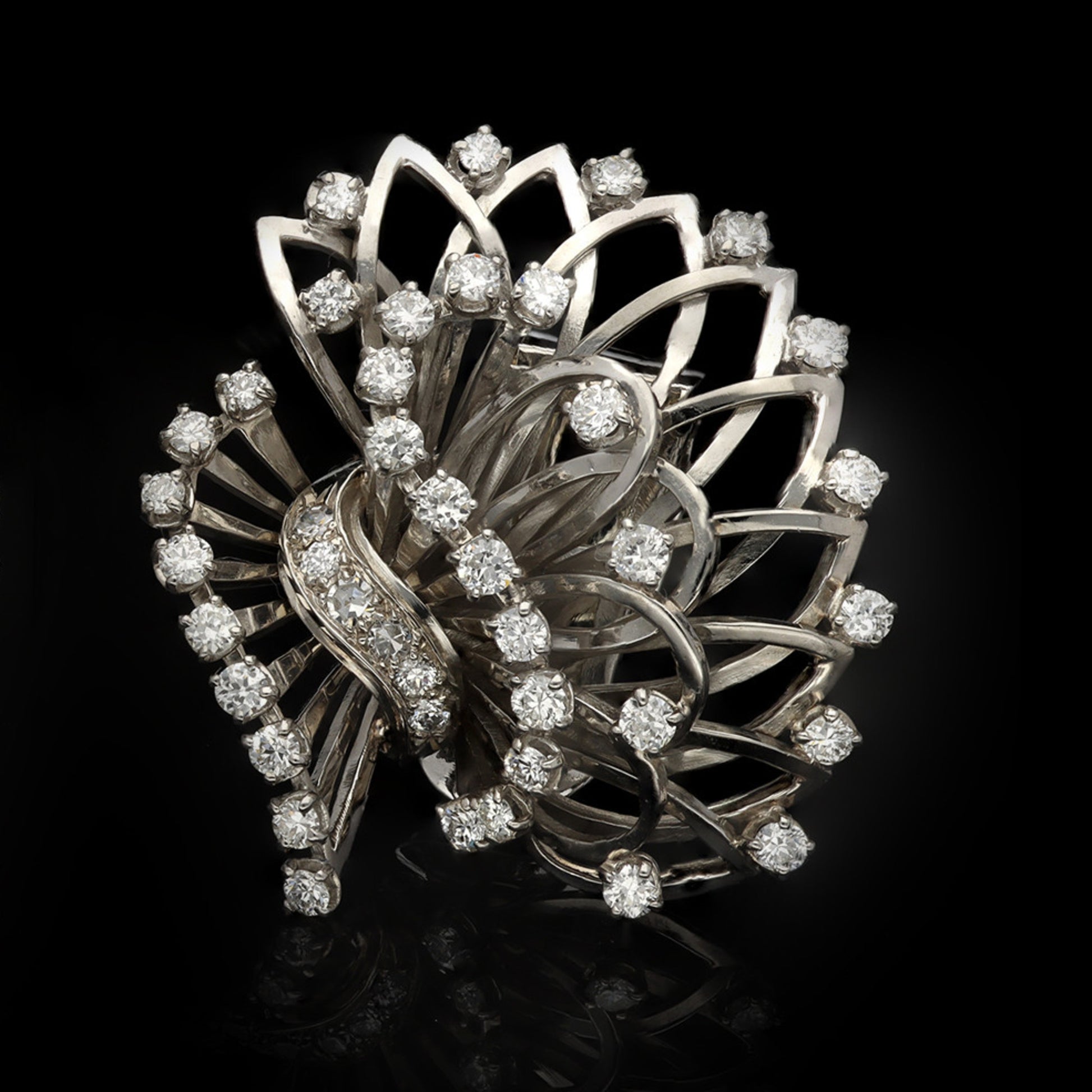 Boucheron Paris 1950s Platinum & 18KT White Gold Diamond Earrings front