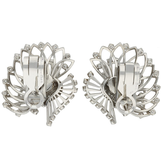 Boucheron Paris 1950s Platinum & 18KT White Gold Diamond Earrings back