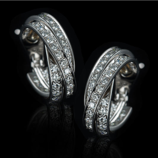 Cartier French 1970s 18KT White Gold Diamond Earrings front